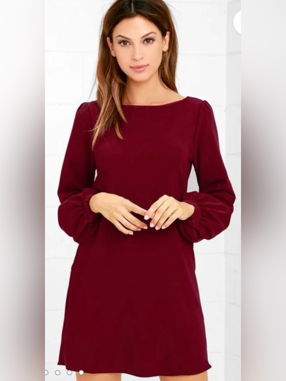 Lulus Maroon Perfect Situation Long Sleeve Mini Dress M